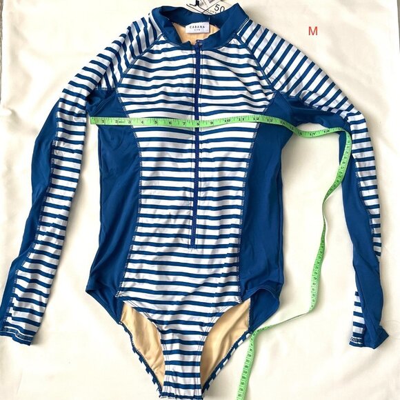 Cabana Life Womens Striped Long Sleeve Rash Guard Swimsuit UPF 50+ - Picture 3 of 9
